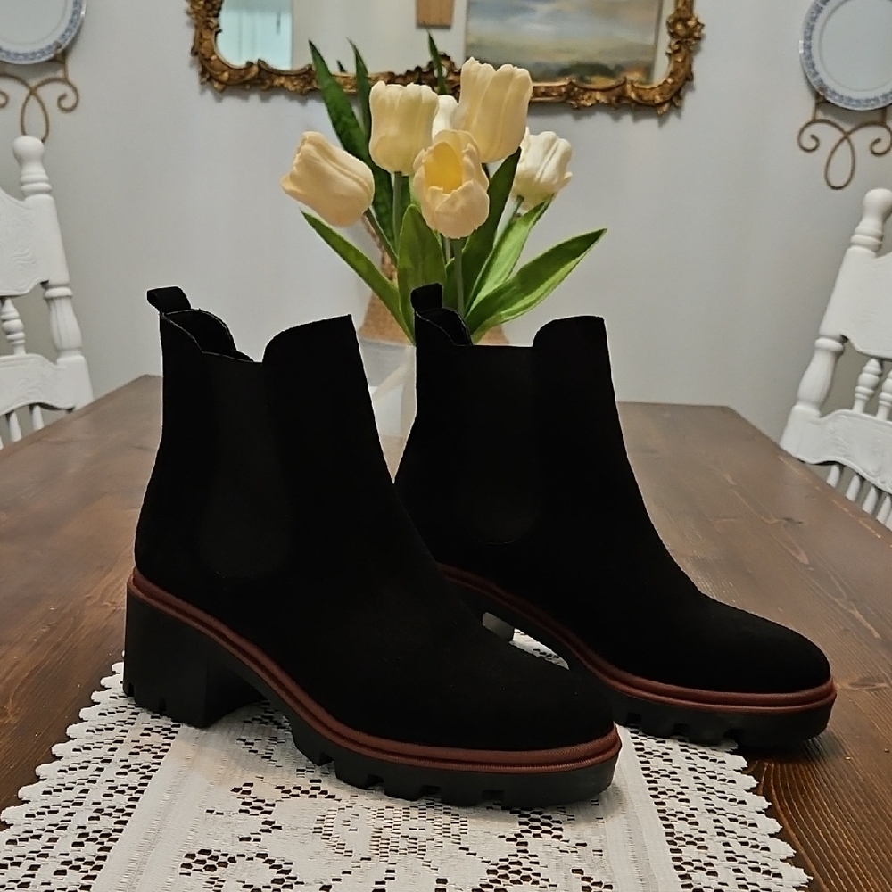 Antonio De Faria Chelsea Ankle Boots Suede LEATHER Platform Lug Chunky Sole
